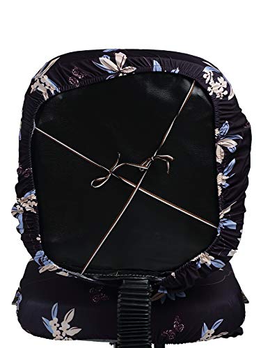 Image of Cortina Computer Desk Seat Covers | Stretchable Elastic Polyester Spandex Cover | Removable Revolving Chair Protector | Office Chair Polyester Covers | Floral Print - Black 1 | Chair Cover Set of 1