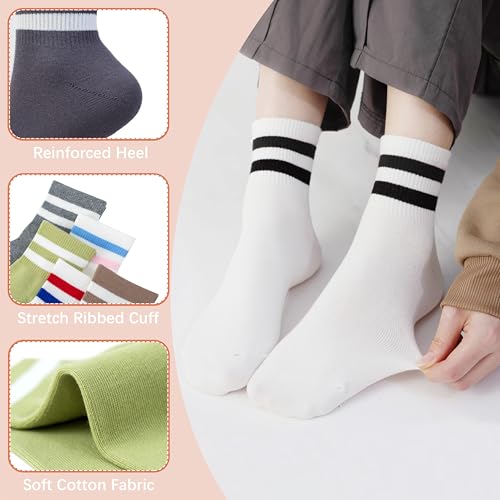 Image of SISOSOCK Quarter Crew Cotton Socks for Women Striped Athletic Casual Breathable Socks 10 Pairs with Gifts Box