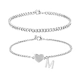 DORANA Anklets for Women Silver Waterproof Initial Anklets with Letter Heart Charm Women Adjustable Ankle Chains Gift for Her Initial Foot Jewelry,M