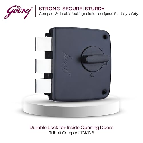 Image of Godrej Tribolt Compact 1CK DB | Triple Bolt Lock for Main Doors | 21mm Deadbolt | 60mm Backset | 3 Reversible Keys | 3-Bolt Locking | Textured Black Finish | 5 Year Warranty