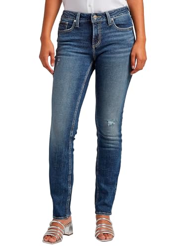 Silver Jeans Co. Women's Elyse Mid Rise Straight Leg Jeans