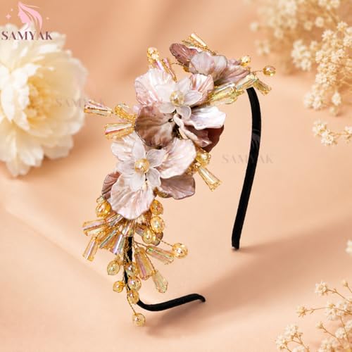 Image of Samyak Pearl & Crystal Hair Band Accessories For Women & Girls, Stylish Tiara Headband For Wedding Party Juda Bun Fashion For Bridal Hair Decoration Accessory