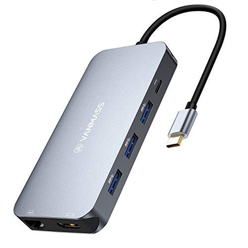 VANMASS Aluminum USB C Hub, 9 in 1 USB C Adapter with 4K HDMI, RJ45 Gigabit Ethernet, 4 USB 3.0 Ports, TF/SD 3.0 Card Reader, 100W PD Charging Port for MacBook Pro/Air & More USB C Devices