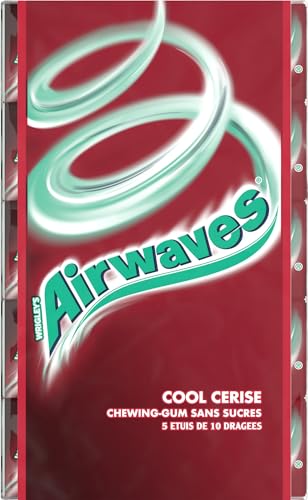 AIRWAVES – Chewing Gum sin azúcar – Sabor Cool Cherry – 5 paquetes de 10 peladillas – 70 g