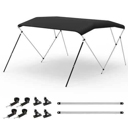 Bimini Tops for Boats Heavy Duty 3/4 Bow Boat Bimini Top with Aluminum Frame 900D Marine Grade Boat Canopy UV Protection Waterproof for Pontoon & Jon Boat.(Midnight Black)