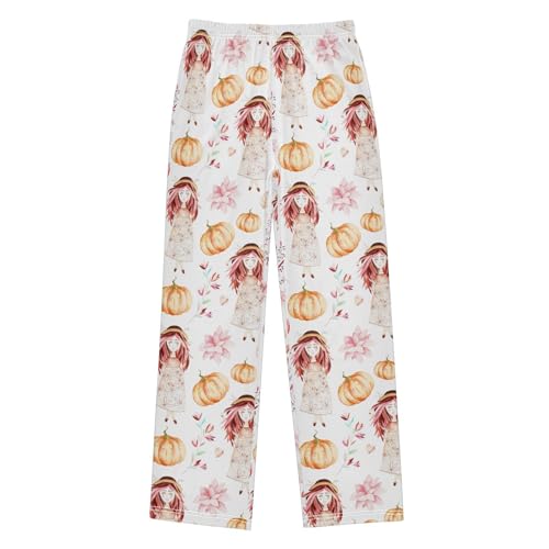 Boys' Pants Autumn Pumpkin Leaves Flower Halloween Long Bottoms Jogger Pants Elastic Waist Trousers with Pockets S-XL