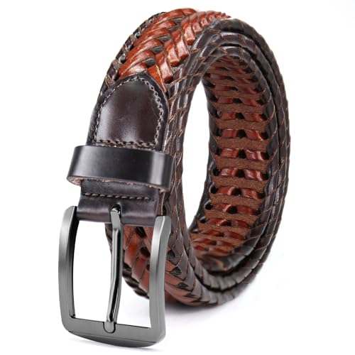 Mens Braided Leather Belt Everyday Casual Woven Belts for Men Fit Casual Golf Pants Jeans