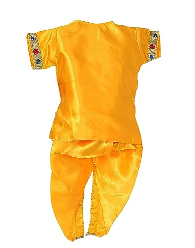 Image of Raj Fancy Dresses Shri Krishna Dress for Baby Boy & Girl, Janmashtmi Dress with Diaper-friendly Dhoti & Dupatta, Mor Pankh Mukut