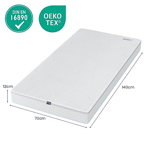 BedStory Baby Matratze 70x140, 12cm Höhe Zwei Härtegrade Schaumstoff Kindermatratze mit abnehmbarem und waschbarem Bezug, OEKO-TEX STANDARD 100 zertifiziert, Bequeme Matratze für Kinderbett & Babybett