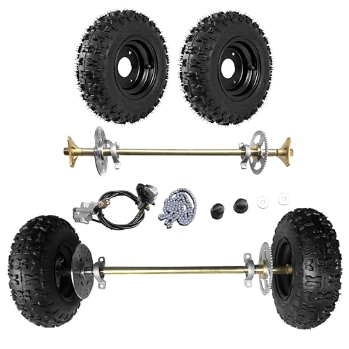 Tacsal 6 Go Kart Axle Kit 740MM Rear Axle Kit with 2 Wheels Tires Rim Brake Assembly and T8F Chain DIY Live Axle Kit for Go Kart Quads Trike Drift Bikes