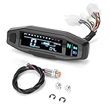 Universal LCD Digital Motorcycle Speedometer, Black, Waterproof, Mini Display with Tachometer and Fuel Gauge, 140x45mm