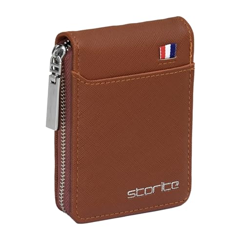Storite PU Leather 9 Slot Vertical Credit Debit Card Holder Money Wallet Zipper Coin Purse for Men Women - Lightbrown (11.5 x 1.75 x 8 cm) (Image - 1)