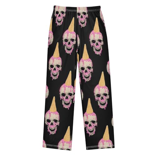 Pajama Pants Lounge Sleep PJ Bottoms Sleepwear Elastic Waist Drawstring S Ice Cream Skull