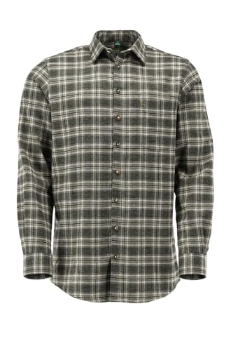 OS Trachten Herren Hemd Langarm Jagdhemd mit Haifischkragen Kavogi, Größe:43/44, Farbe:trachtengrün