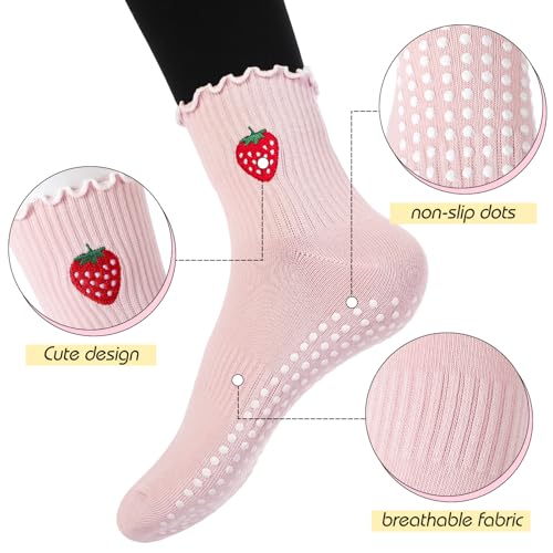 3 Pairs Ruffle Pilates Socks with Grips for Women, Non Slip Yoga Cute Ruffle Socks Barre Workout Gym Accessories3