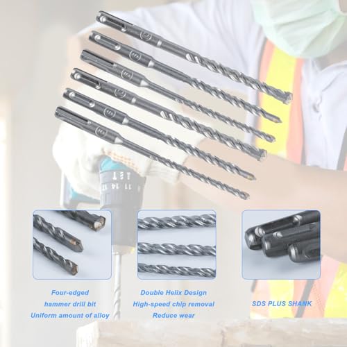 6-Piece SDS Plus Hammer Drill Bit Set, 10mm/8mm/6mm x 160mm Masonry Bits for Brick, Concrete & Stone Drilling with Alloy Tips 3 6-Piece SDS Plus Hammer Drill Bit Set, 10mm/8mm/6mm x 160mm Masonry Bits for Brick, Concrete & Stone Drilling with Alloy Tips - Image 3