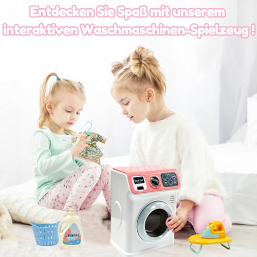 BAYMI Waschmaschine Kinder - Elektronische Kleine Waschmaschine mit Rotierender Trommel und Realistischen Geräuschen, Spielzeug für Kinder ab 3 Jahren (Rosa)