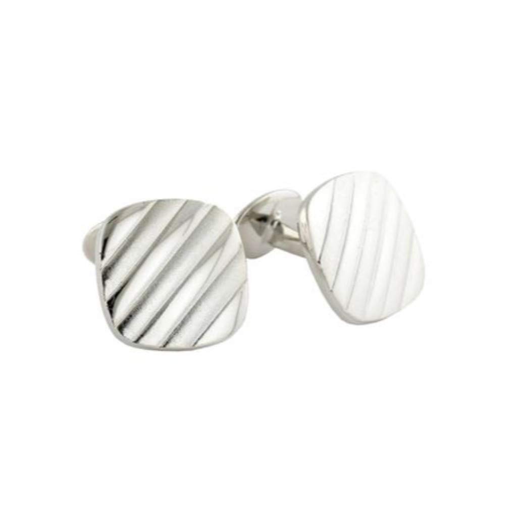 David DonahueMen's Sterling Silver Striped Cushioned Cufflinks (CL188502)