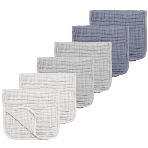 Muslin Solid Burp Cloths 100% Cotton Large 18''x10'' Extra Soft and Absorbent Multifunctional 6 Pack Baby Burping Cloth for Unisex Boys Girls (Blue Series)