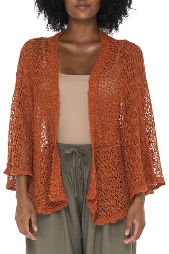 SHU-SHI Lightweight Open Front Cardigan for Women Hollow Out Sweater Knitted Poncho Batwing Loose Popcorn Shawl Boho Wrap