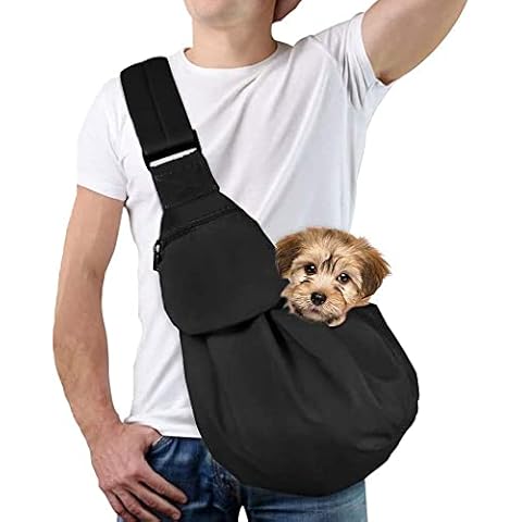 Lukovee Pet Sling, Hand Free Dog Sling Carrier Adjustable Padded Strap Tote Bag Breathable Cotton Shoulder Bag Front Pocket Safety Belt Carrying Small Dog Cat Puppy Machine Washable (New Black) Cover