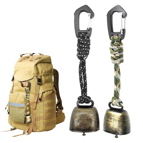 Srvauyea 2 Pièces Cloche Anti Ours, Petite Cloche à Suspendre, Montagne Escalade Cloche Mini, Mini Cloches de Vache en Métal pour Randonnée en Plein air, Pendentif Sac à Dos, Collier Animal