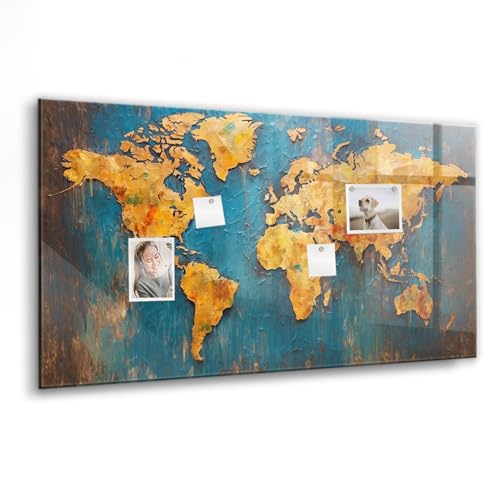 Whiteboard élégant carte du monde en verre avec aimants néodyme puissants