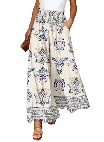 Image of Dokotoo Pants for Women Casual Elastic Waist Wide Leg Pants with Pockets