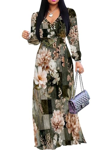 Image of SUZONANA Plus Size Dresses for Women Floral Print Maxi Dress Flowy 3 /4 Sleeve with Belt