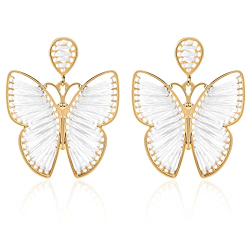 Mishopy Boucles D'oreilles Femme Pendantes Papillon Raphia Handmade Bohème Blanc Bijoux Cadeaux pour Ado Vos Amis Cover