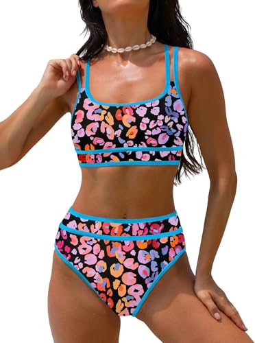 Image of popvil Women's High Waisted Bikini Sets 2026 Neon 2 Piece Swimsuit