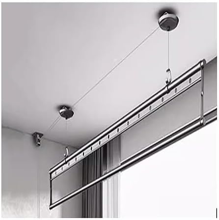 Ceiling Mounted Electric Clothes Dryer with Hand Crank, Adjustable Height Single Pole Clothes Hanger for Balcony & Indoor Use – Aluminium & Steel Drying Rack with Remote Control