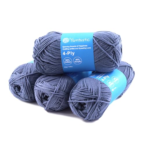 Yarntastic 50g x 4 Balls in a Pack, 4 Ply Yarn, 16 Wraps per inch (About 2.5cm), 60% Cotton 40% Acrylic Blended