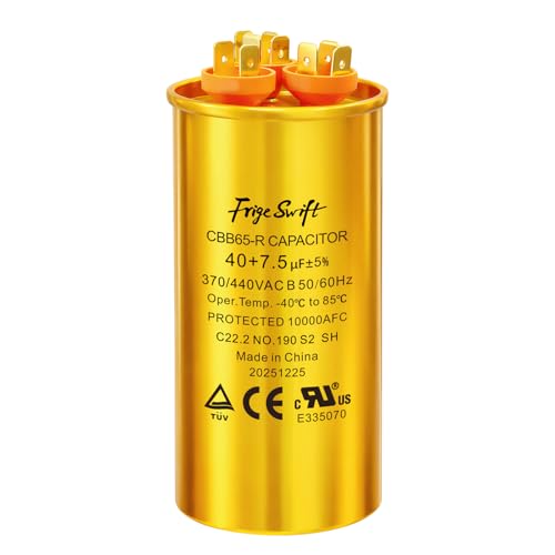 FrigeSwift 40+7.5uF CBB65 Dual Run Capacitor 370/440VAC 1-Pack