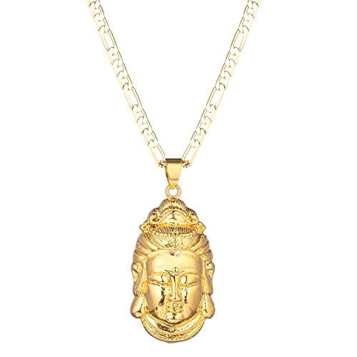 Collar con colgante de Buda chapado en oro de 18 quilates para mujeres y hombres, cadena plana de 3 mm, colgante de budismo femenino, Cobre, Sin gemas Cover