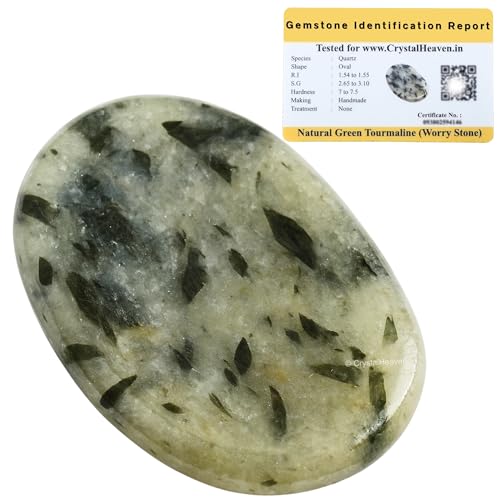 Image of Crystal Heaven Certified Green Tourmaline In Quartz Thumb Worry Pebbles Stones Anxiety Stress Relief Massage - Original Healing Gemstone Agate Rubbing Stone Yoga Meditation Spiritual Reiki Feng Shui