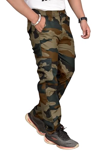 Image of Men's Camouflage Army Military Print Cargo Pants, Straight Fit Casual Trousers, Regular Slim Fit with Five Pockets