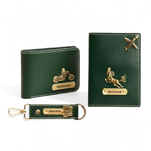 Image of Customized Wallet, Passport Cover & Keychain Combo Set for Men | Personalized Name Engraved Men's Combo Sets | Travel Office Trip Travelling Return Gifts for Men Male Group Friends