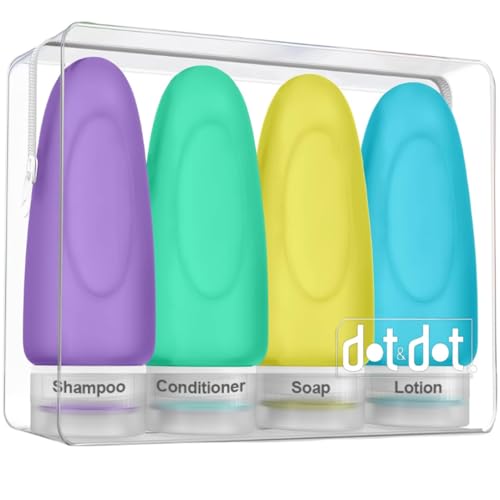 Image of Dot&Dot Leak Proof Travel Bottles - Tubes for Liquid TSA Approved 3oz Silicone Toiletries Travel Shampoo & Conditioner Containers with Labels