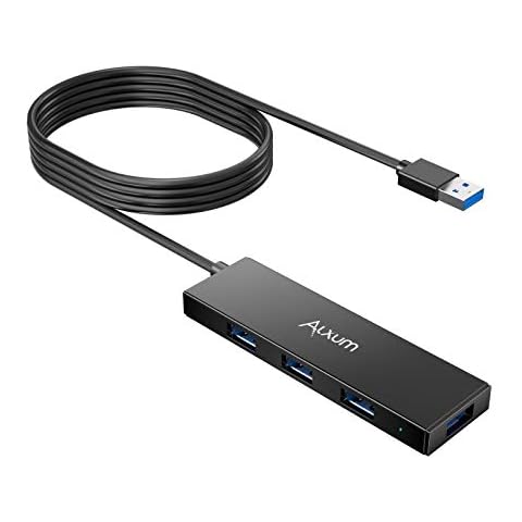 Alxum 4 Port USB3.0 Hub Long Cable 120CM 4FT, Ultra Slim Powered Long USB Hub with Micro B Power Port for Notebook, USB Flash Drive, Mobile HDD and More Cover