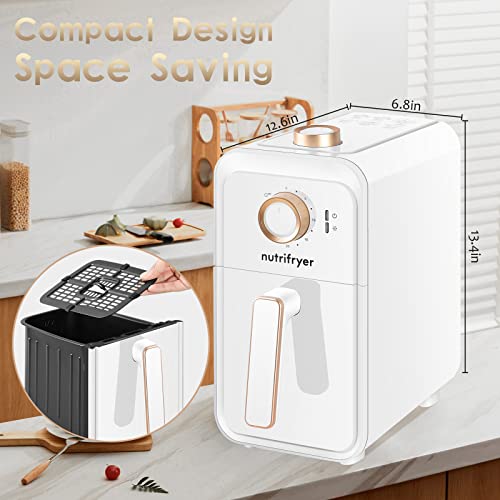Nutrifryer Air Fryer, 4Quart Air Fryer With Grill And Recipe Instructions, Small And Compact Design, 50Pcs Custom Parchment Paper Liners, Non-Stick Basket, 1400W, White #TOP4