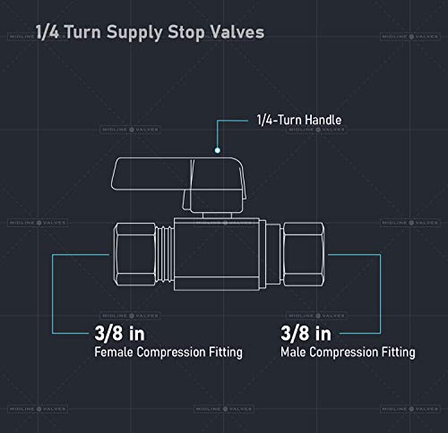 Image of Midline Valve 27-GT38-OM-5 Water Supply Stop Valve with Quarter Turn HANDLE ; One Piece Design; 3 /8 in. FIP x 3 /8 in. MIP; Chrome Plated Brass (5 Pack)