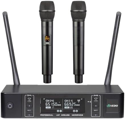 VEDO Sistema de microfone sem fio, microfones sem fio duplos com ...