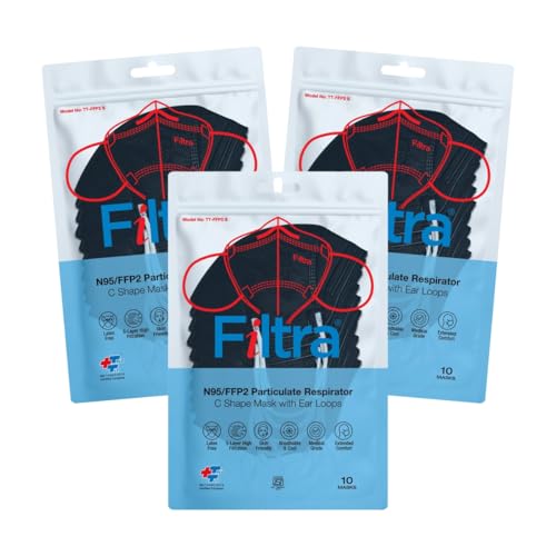 Image of Filtra N95 Mask with Ear Loops | FFP2 Mask with Ear Loops | BIS Certified | 5 Layer & Thick Ear Loops | High Filtration | Zip Lock Travel Pouch of 10 Masks