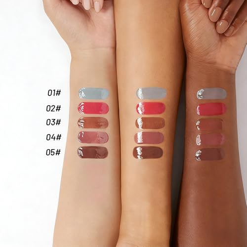 Image of WanTuoluo Jelly Lip Gloss, Soft Lip Tint, Instantly creates a Sheer Glass-like Shine, Cool Blue Red Rose Mocha Bean Chocolate Brown Colors, Smoothing, Moisturizing, Plump and Hydrated (B05)