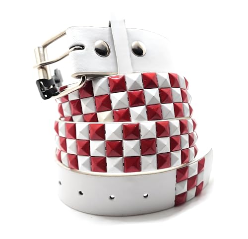 Deep Red & White Checkered Pyramid Studded Belt Punk