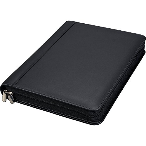 Image of Alassio 30061 A4 BOSA Ring Binder, Nappa Leather Folder, Leather Folder with Ring Mechanism and Removable clipboard, Black Zip Folder, Business Folder Approx. 35 x 27 x 5 cm