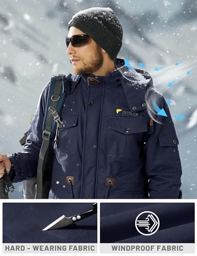 Image of TACVASEN Men's Jacket-Casual Winter Cotton Military Jacket Standard Length Thicken Hooded Cargo Coat