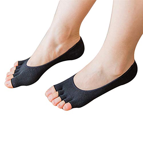Women Ladies Summer Peep Toe Socks Open Toe Socks Invisible Liner Fashion Breathable Open-Toed Liner Socks No Show with Nonslip Heel Grip(Black, 2 Pair)