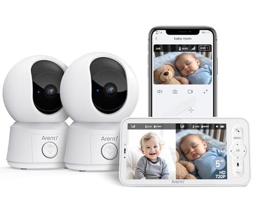 ARENTI Baby Monitor Video e Audio con 2 Telecamere 1080P, Telecamera Bambini con Monitor 5'', Rilevamento Intelligente,...